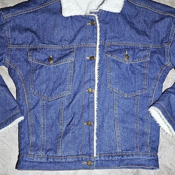 HengSheng Jeans Sherpa Lined Dark Denim Button-Down Jacket Winter MED Blue MENS - Picture 3 of 10